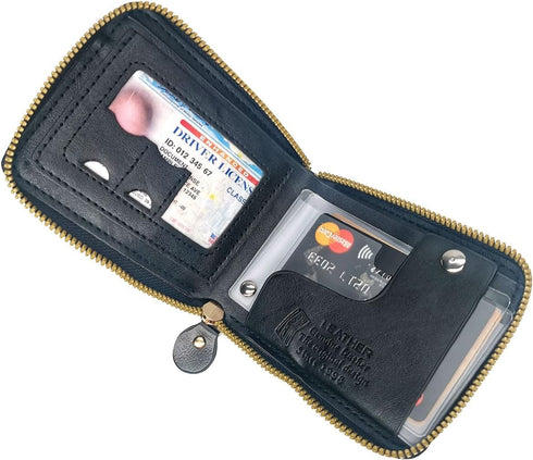 Mens US Dollar Bill Zip Around Bifold Wallet Leahter Card Credit Holder (Black-1)...