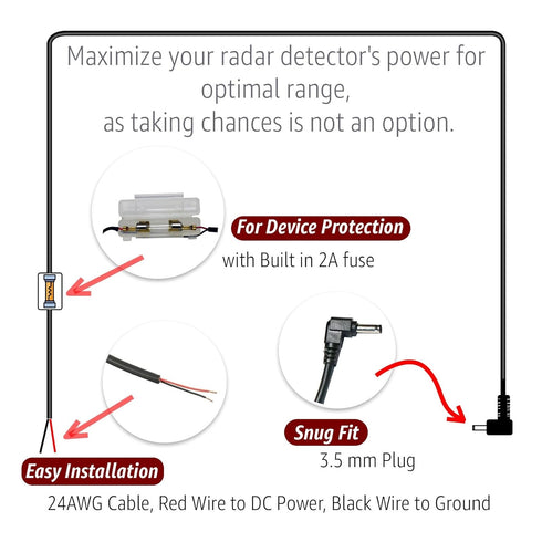 EDO Tech 10 Ft Direct HardWire Power Cord Kit for Cobra Radar Laser Detector...