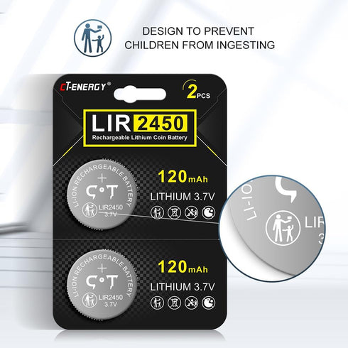 Rechargeable CR2450 Batteries 3.7V High Capacity 120mAh Lir2450 Battery 8 Pack...
