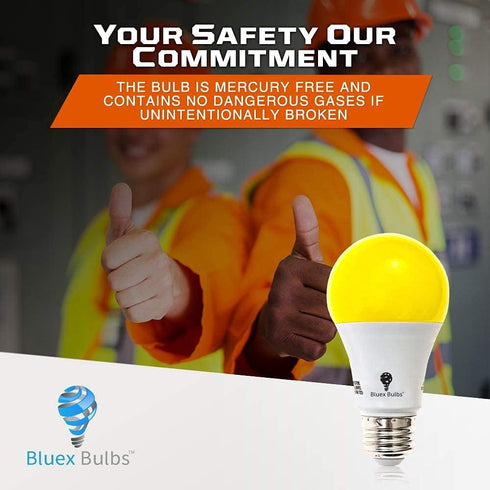 4-Pack BlueX A19 Amber Yellow LED Bug Light Bulb No Blue Light Outdoor 650 Lumens 120V E26 Medium Base LED 9.5 - Watt (60-watt Replacement) A19 Ou...