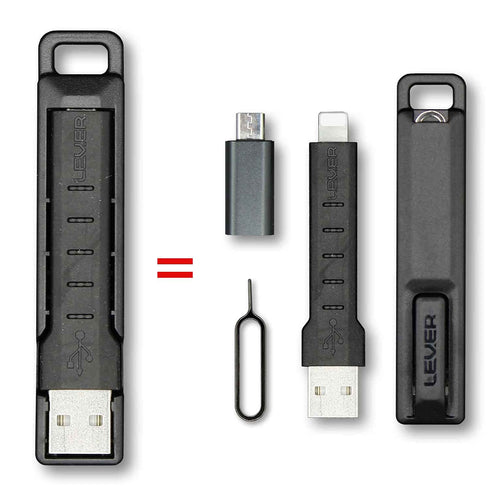 Lever Gear CableKit - Key Chain Charging Cable Compatible with Apple iPhone. Keychain Charger Cord + Micro USB Adapter or USB C Adapter, SIM Card ...