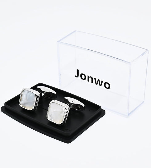 Silver Natural Mother of Pearl Cufflinks for Men Women In Gift Case Square Men's Cufflinks Jewelry Set for Wedding Party Anniversary Business Even...