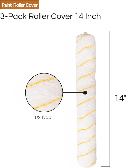 Vermeer Paint Roller Covers - 3-Pack - 1/2" Nap x 14" Long Microfiber Covers for All Paints & Stains - Home Improvement - Interior & Exterior Use...
