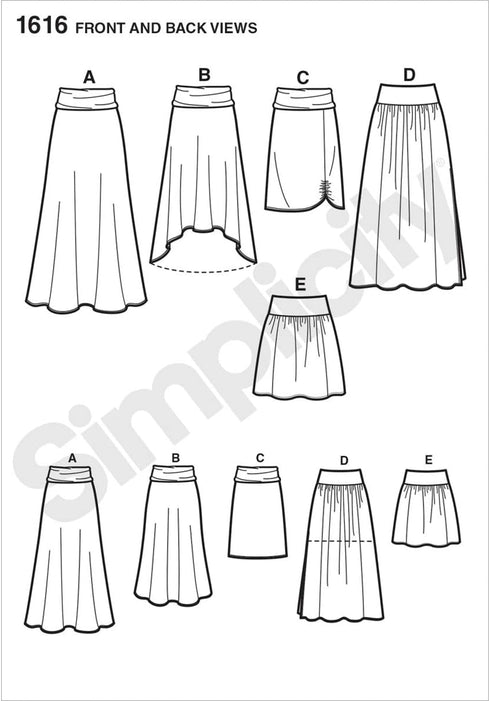 Simplicity 1616 Easy to Sew Women's Woven or Knit Skirt Sewing Patterns, Sizes 8-16...