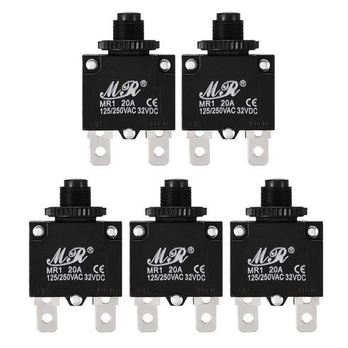 uxcell 5Pcs Thermal Overload Protector AC 125/250V 20A Push Button Reset Circuit Breaker...