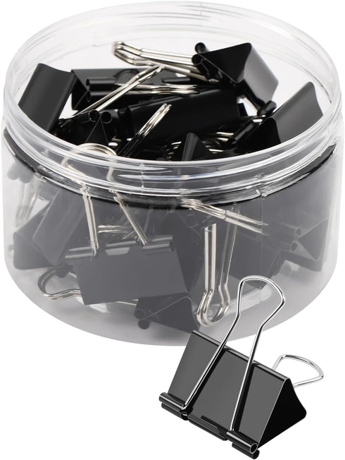 Binder Clips Paper Clamps 1 Inch (48 Pack), Black Office Clips with Clear Storage Container, Bulldog Clips, Paper Clips, Office Supplies...