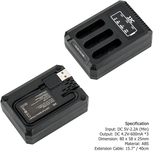 JJC DB-110 Battery Charger USB Multi-Slot for Ricoh GR IIIx HDF GRIIIx GR3x GR III HDF GRIII GR3 WG-6 G900, LI-90B LI-92B Battery Charger for Olym...