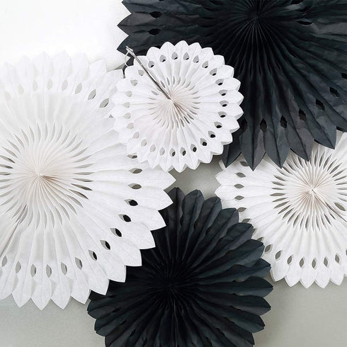 Cheerland Black White Party Decorations Hanging Paper Fans Garland Kit Wedding Halloween Birthday Baby Shower Casino Gothic Decor Spooky Haunted H...