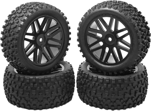 12mm Hex Wheel Rims Mesh Shape Rubber Tires with Sponge 88mm/3.46" Replacement for 1/10 RC Off-Road Car Truck Monster,Black...