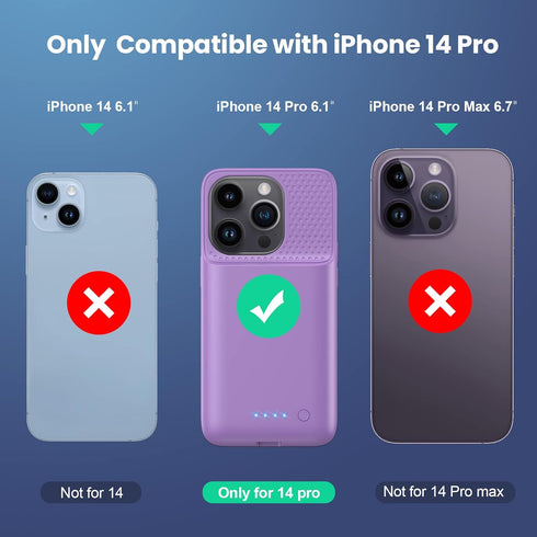 Feob Battery Case for iPhone 14 Pro(6.1inch),Powerful 7200mAh Ultra-Slim Battery Charging Case,Rechargeable Protective Extended Battery Charger Ca...