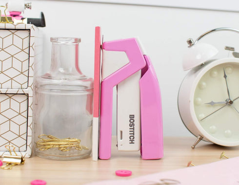 Bostitch Office InCourage Spring-Powered Compact Stapler, BCA Pink (1588), plastic-half strip...