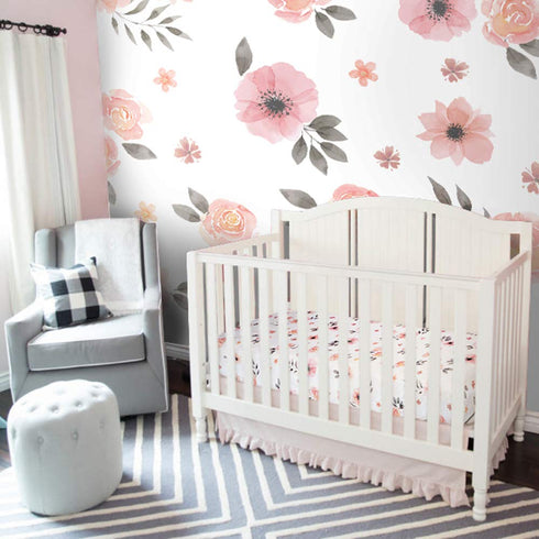 Pink Floral Girl Crib Sheet - 100% Finely Combed Cotton, Breathable, Super Soft Watercolor Rose Baby Girl Crib Sheets, 52' x 28' x 9' Fits Standar...