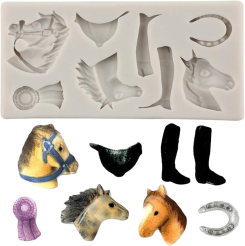 Horse Silicone Molds Horseshoe Hoof Fondant Molds Cowboy Boot Mold Horse Head Mold For Sugar Cake Decorating Cupcake Topper Chocolate Gum Paste Ca...