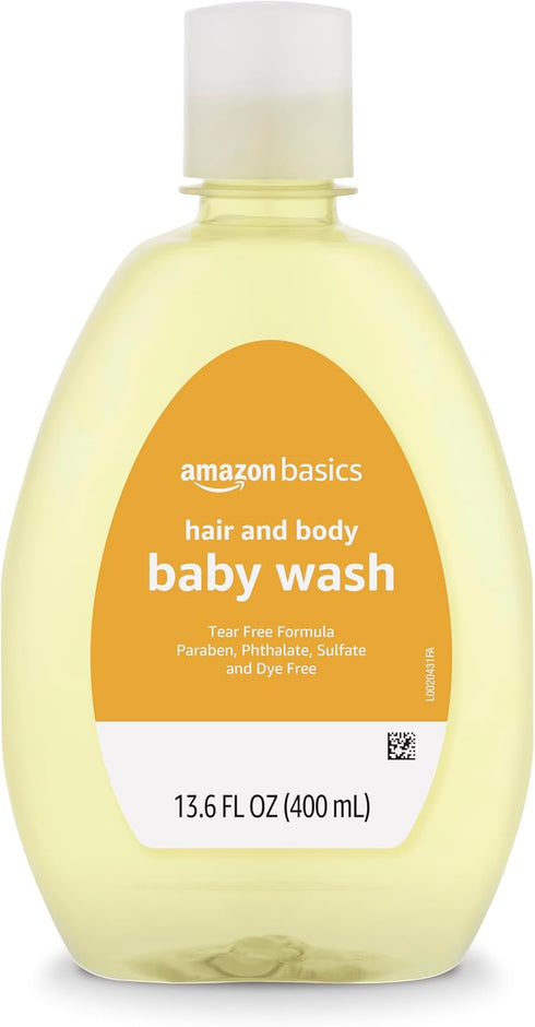 Amazon Basics Tear-Free Baby Hair and Body Wash, Lightly scented, 13.6 Fluid Ounce, 1-Pack...