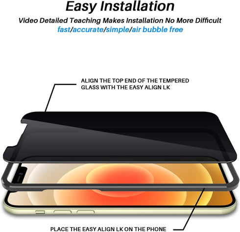 2 Pack L?K Privacy Screen Protector Designed for iPhone 12 and iPhone 12 Pro 5G 6.1 inch Tempered Glass High Clear, Case Friendly, Come with Insta...