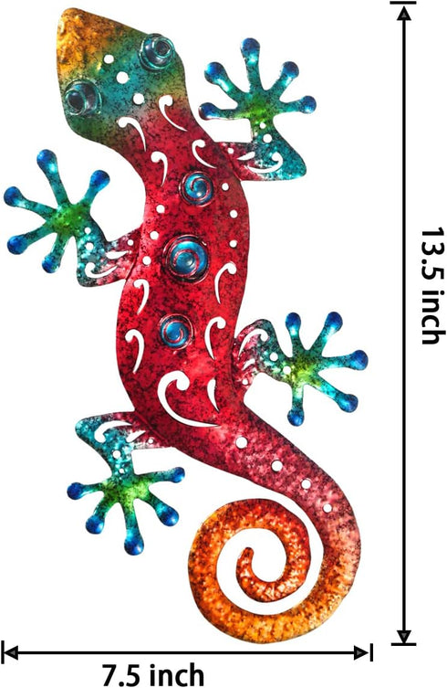 Tuokiuhn Metal Outdoor Red Gecko Wall Decor Lizard Garden Decoration Outdoor Fence Yard Wall Art Country Farmhouse Decor 13.5 * 7.5Inch...