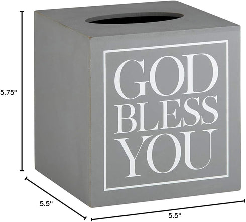 Creative Brands Faithworks - God Bless You Wooden Tissue Box Cover, Small, Grey...