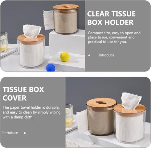 Amosfun Round Wooden Tissue Box Cover Holder,Facial Tissue Holder Case Dispenser with Wood Lid for Bathroom Vanity Countertops, Bedroom Dressers, ...