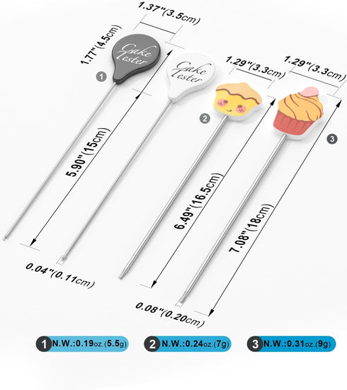 Stainless Steel Cake Tester for Baking Doneness, 7 Inches Length (Pack of 4)...