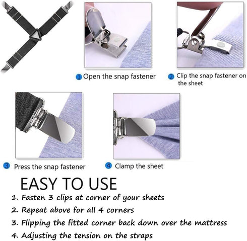 Sheet Straps Clip Triangle: 2-Set Elastic Fitted Bedding Sheet Fasteners Holder Suspenders for Bed Band Crib Mattress Pad Corner Gripper Bedsheet ...