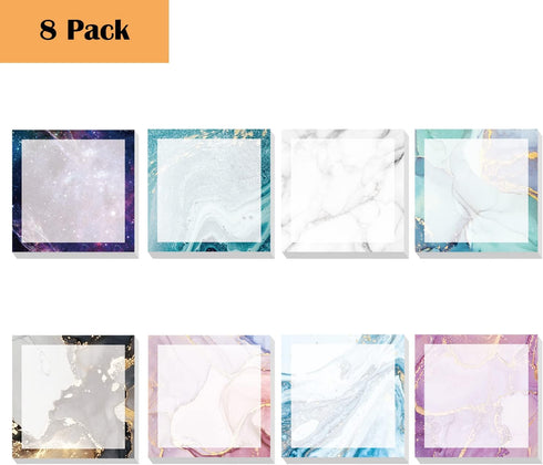 WAVEYU 8 Pads Cute Sticky Notes Marble Designs Self Stick Notes Pads Adhesive Sticky Notes 3''x3'' Sticky Notes Easy to Post for Home,Office,Schoo...