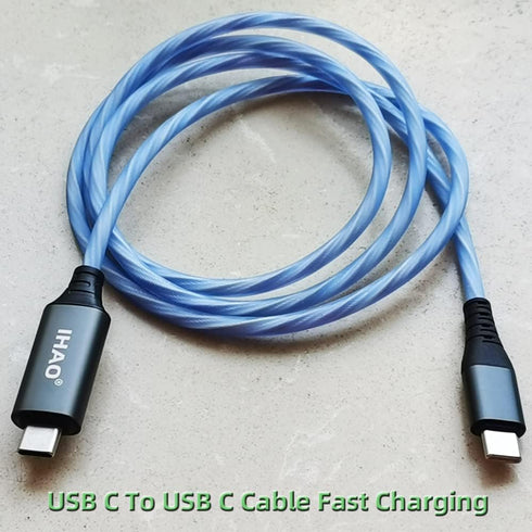 IHAO USB Type C to Type C PD 60W Fast Charging Cable Phone Charger High Data Speed Cool Light Up LED Current Flowing for All USB C android and ios...