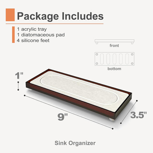 Instant Dry Sink Caddy Organizers, Sponge Holder for Kitchen Sink Counter, Water Absorbing Stone Drying Mat Rack, Soap Dish for Bathroom Counterto...