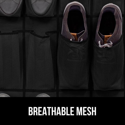 GORILLA GRIP Over the Door Shoe Organizer, 24 Large Breathable Mesh Pockets, Space Saving Hanging Storage Holder, Closet Rack Hanger Holds Up to 4...