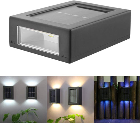 CALIDAKA 2 Pack LED Solar Wall Light, Up and down Outdoor Security Wall Lamps, IP65 Waterproof Solar Outdoor Lights, Solar Fence Lights LED Solar ...