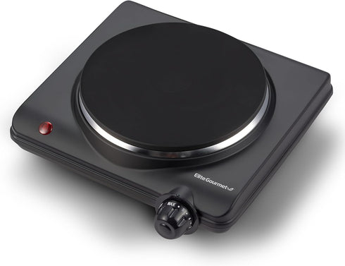 Elite Gourmet ESB-301BF Countertop Single Cast Iron Burner, 1000 Watts Electric Hot Plate, Temperature Controls, Power Indicator Lights, Easy to C...