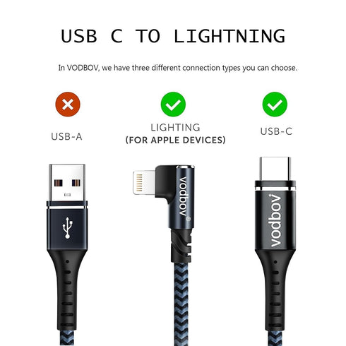 90 Degree iPhone Charger Fast Charging Cable 2Pack 10ft 6ft USB C to Lightning Right Angle Black......