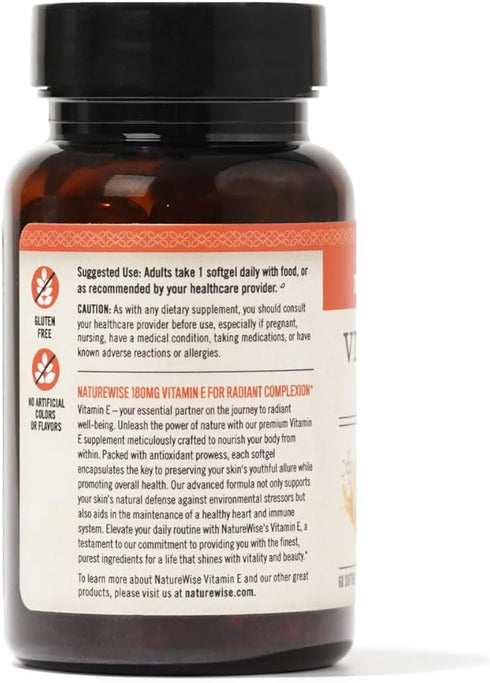 NatureWise Vitamin E 400 IU Softgels (180mg DL-Alpha) - Dairy Free, Gluten Free and Soy Free Antioxidant-Rich Dietary Supplement for Skin, Heart, ...
