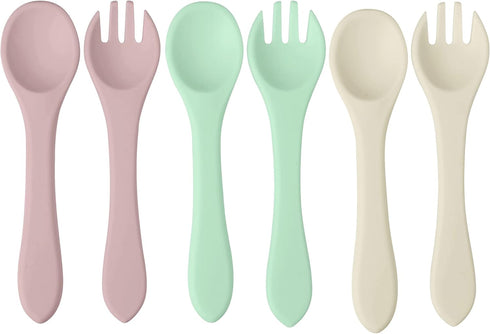 PandaEar Silicone Baby Spoon and Fork Set| 6 Pack First Stage Baby Self Feeding Spoons 6+ Months| Toddler Baby Utensils 6-12 Months| Infant Baby L...