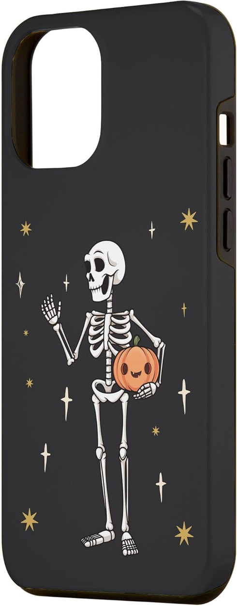 iPhone 12 Pro Max Funny Halloween Skeleton Holding Jack-O-Lantern Pumpkin Case...