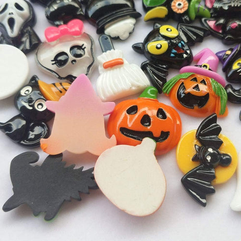 Chenkou Craft Random 50pcs Mix Lots Resin Flatback Flat Back Halloween Craft Embellishment Wizard Pumpkin Lantern Ghost Spider Skull Castle+Clear ...
