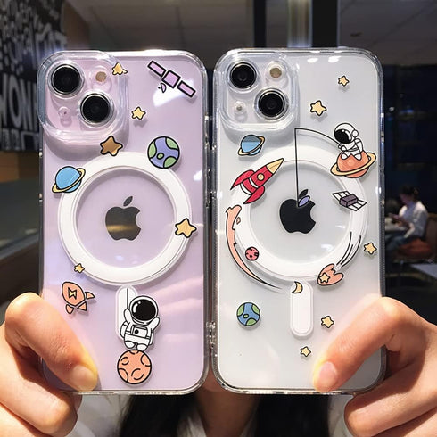 MagSafe Case for iPhone 14 Pro with Funny Astronauts Design,Magnetic Wireless Charging Clear Transparent TPU Phone Case Cover for iPhone 14 Pro 6....