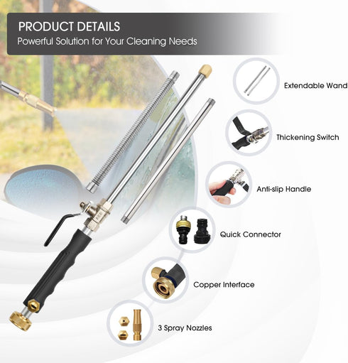 Yiliaw High Pressure Power Washer Wand With 3 Sprayer Nozzle, 38 Inch Garden Hose Nozzle Sprayer Flexible Watering Wand for Gutter Patio Car Pet P...