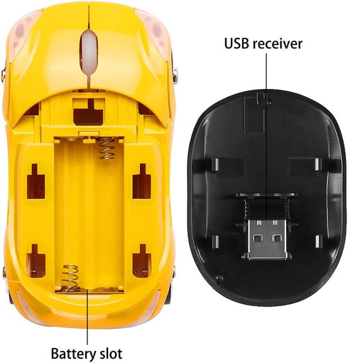 2.4GHz Wireless Mouse Cool 3D Sport Car Shape Ergonomic Optical Mice with USB Receiver for PC Laptop Computer Women Small Hands(Yellow)...