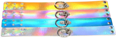 Multicolor Holographic Hologram PU Large O Shape Ring Neckband Choker Necklace Set, 4PCs PN1560...