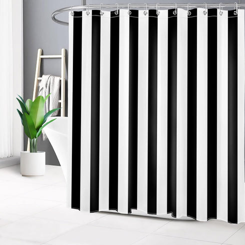 LB Black and White Shower Curtain,Striped Bathroom Curtain,72x72 inch Waterproof Polyester Fabric,Fashion Bath Decor,Ring Hooks Included...