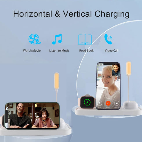 Lamp with Wireless Charger, 4 in 1 Wireless Charging Station Compatible with iPhone/Samsung/Other Qi-Enabled Phones, and AirPods 2/Pro, Wireless C...