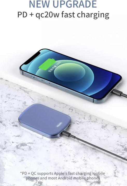 Magnetic Wireless Portable Power Bank, Strong Magnet for iPhone 12/13/Mini/Pro/Pro Max (5000 mAh, Blue)...