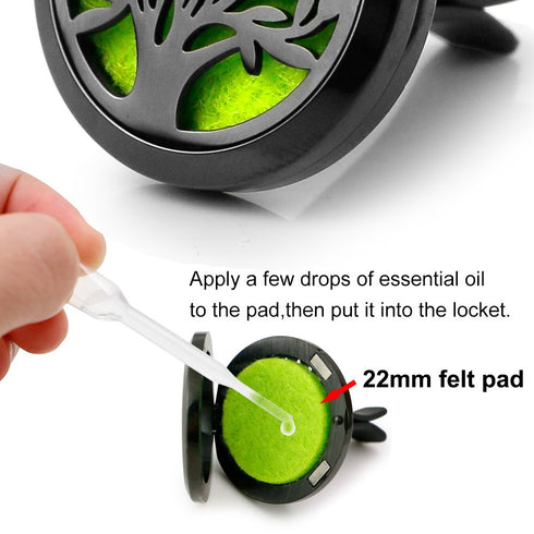 2PCS Tree of Life Car Diffuser Aromatherapy Essential Oil Black Stainless Steel Locket with Vent Clip 12 Felt Pads...
