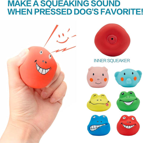 Squeaky Dog Toys Durable Soft Latex Rubber Teething Chewing Interactive Fetch Play Squeak Puppy Toys with Funny Face for Puppy Small Medium Dog 6p...