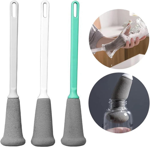 Grey Long Handle Cleaning Sponge Brush decontamination Sponge Cup Brush Multifunctional Household Cleaning Brush Suitable for Cups, Bottles, Glass...