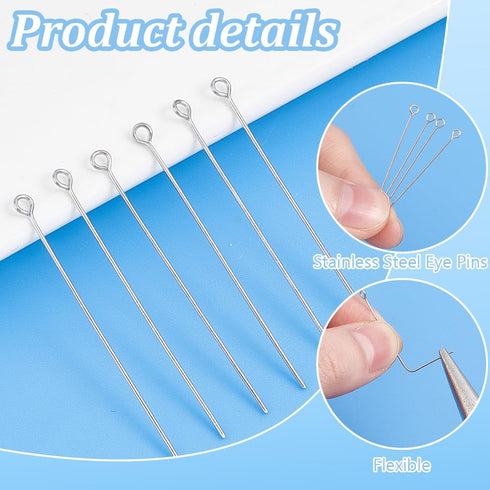 PH PandaHall About 205 Pcs 304 Stainless Steel Head Pins Findings Eye Pin Length 1.5 Inch 23-Gauge for Jewelry Making...