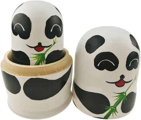 Winterworm 5.1” Cartoon Panda Russian Wooden Nesting Dolls for Kids Handmade Paints Stacking Toys Matryoshka Dolls 5 Pieces Panda Bear Party Suppl...