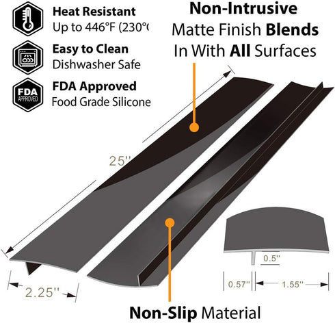 Silicone Kitchen Stove Counter Gap Covers, Anti-Slip Non-Tacky Filler Seals Spills Between Counter, Stovetop, Oven, Washer, Set of 2 (21 Inches, Black) by Gosmol