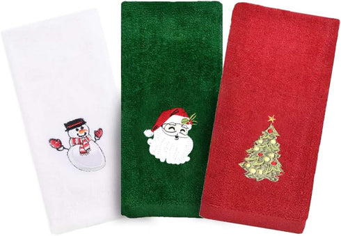 Embroidered Christmas Towels, 3-Pack Gift Set; 100% Cotton, Multi-Purpose Hand & Dish Towels for Kitchen & Bath by LUOWAN...