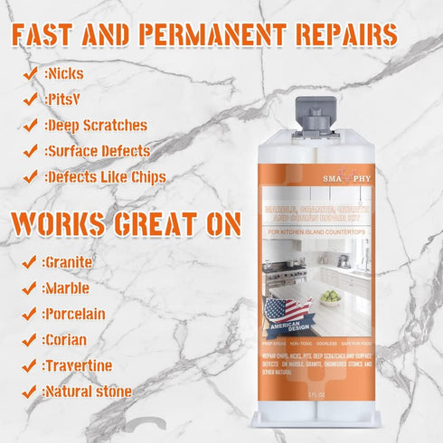 Quartz Countertop Repair Kit(Transparent), Quartz Chip Repair Kit, Marble & Granite Repair to Fix Chips, Nicks, Cracks and Scratches on Granite, M...